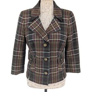 SEMANTICS Womens Brown Plaid Blazer SIZE 10 Wool Blend Academia Preppy Excellent